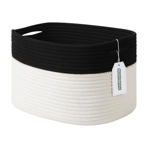 ECDYQXVU Cotton Rope Storage Basket, 15x10x9 Inches, Woven Basket for Shelves, Clothes, Towels, Books, and Laundry, Black/ White (1 Pack) - color: Black/ White, size: 1 Pack