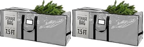 Christmas Tree Storage Bag - Stores 7.5 Foot Artificial Xmas Holiday Tree, Durable Waterproof Material, Zippered Bag, Carry Handles - Protects Against Dust, Insects and Moisture (Grey) (Pack of 2) - color: Grey, size: 7.5 ft. (Pack of 2)