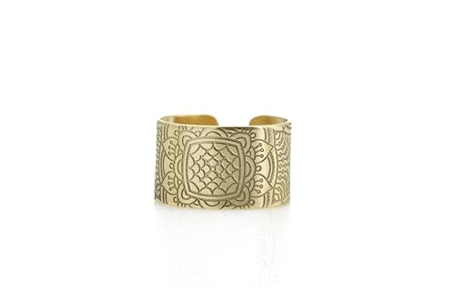 Engraved Mandala Ring - Wide Open Cuff Unisex Meditation Jewelry - Unique Spiritual Ring