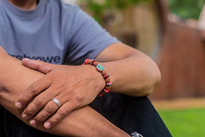 Hands Of Tibet Tibetan Mala Embedded Medicine Wrist Mala for Meditation Handmade Draw String Silk Pouch (Om Charm)