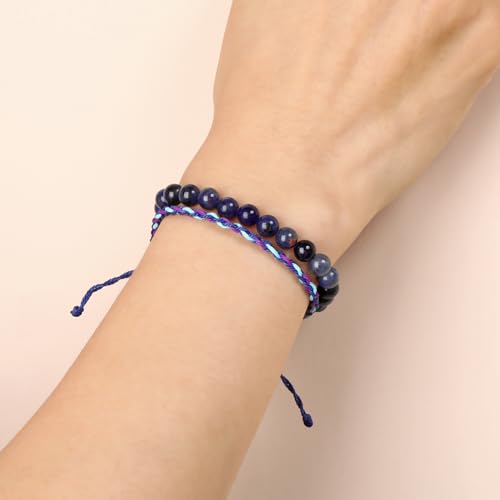QOGIR 2pcs Handmade Healing Bracelet, Natural Gem Stone Crystal Elastic Bracelet - color: Blue Sodalite(Self Confidence), size: 6mm