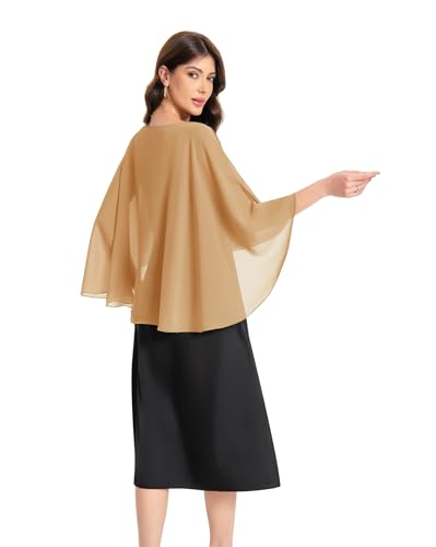 Baoqiya Women's Capelet Shawls and Wraps for Evening Dresses Soft Bridesmaid Shawl Chiffon Cape Wedding Cover Up - color: Camel