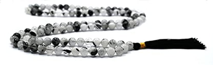 Amazing Gemstone Black Rutilated Quartz Mala Beads - 108 Prayer Beads for Meditation and Mindfulness Practice, Handcrafted Mala Beads with Gemstones for Spiritual Healing and Relaxation (Plain) - color: Black Rutilated Quartz, style: Plain