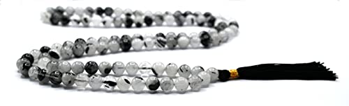 Amazing Gemstone Black Rutilated Quartz Mala Beads - 108 Prayer Beads for Meditation and Mindfulness Practice, Handcrafted Mala Beads with Gemstones for Spiritual Healing and Relaxation (Plain) - color: Black Rutilated Quartz, style: Plain