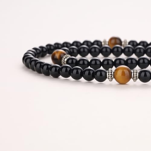 108 Beads Obsidian Stone Mala Bracelet Necklace - style: Red Tiger Eye & Onyx