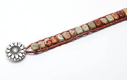 7 Chakra Bracelet Bohemian Handmade Leather Wrap Healing Protection Natural Stone Yoga Beaded Bracelets Boho Friendship Jewelry - color: Gray Turquoise