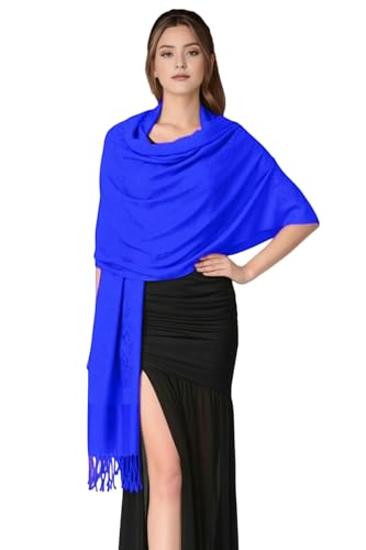 PASKMLNA Paisley Jacquard Pashmina Shawl Wrap Scarf Stole - color: Royal Blue