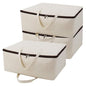 Breathable Canvas Cotton Soft Storage Bags with Handles & 3-side Zip, Good for Cotton Clothes Bedding Organizer Bins, Beige, 3pcs