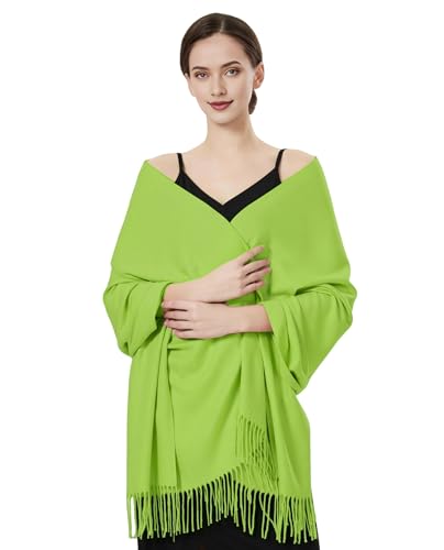 Luxurious Pashmina Feel Scarf & Shawl - Soft Solid Color Wrap for Weddings, Evening Dresses, Gifts - color: Light Green