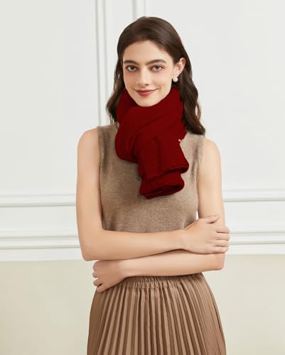 BRYCTSISEN Women's Lightweight Wool Shawl Wrap Scarf with Sleeves Outer Warm Knitted Open Front Poncho Cape Fall Winter - color: Wine Red