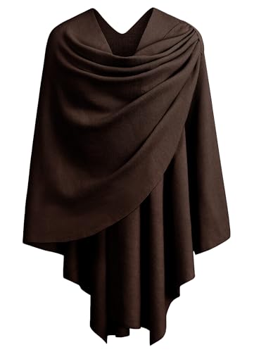 PULI Womens Large Cross Front Poncho Sweater Wrap Topper Knitted Elegant Shawls Cape for Fall Winter - color: 1-chocolate Brown