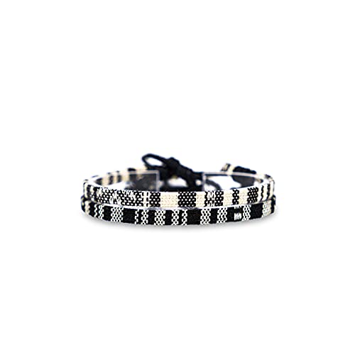 Made by Nami 2 Pcs Boho Surfer Bracelets for Women and Men Waterproof and Adjustable Braided Bracelets Set of 2 for Ethnic Hippie Style - color: Black & White