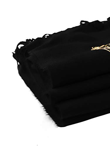 Urban CoCo Women's Embroidered Oversize Tassel Shawl Scarf Wraps for Women - color: #3-black