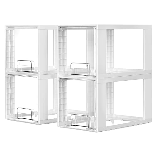 Vtopmart 4 Pack Large Stackable Storage Drawers,White,Easily Assemble Acrylic Bathroom Closet Undersink Organizers and Storage,Plastic Bins for Kitchen Cabinets,Pantry,Makeup,Medicine Organization - color: White( 4 Pack)