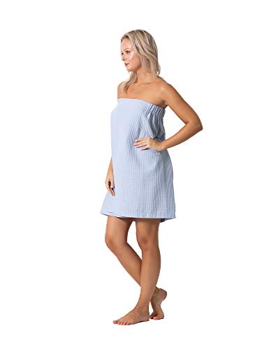 Turkish Linen Women’s Waffle Spa Body Wrap with Adjustable Closure - color: Light Blue, size: XX-Large