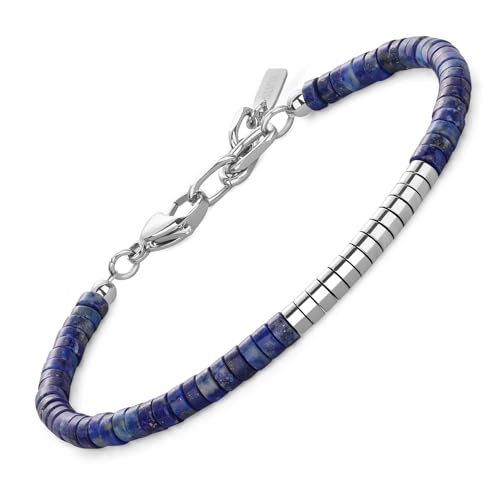 SAMYA Heshi Beaded Bracelet for Men, 4×2mm Natural Black Onyx/Tiger Eye/African Turquoise Beads, Adjustable Fit for 6.5”–8.0” Wrist with Stainless Steel Clasp - style: Lapis Lazuli