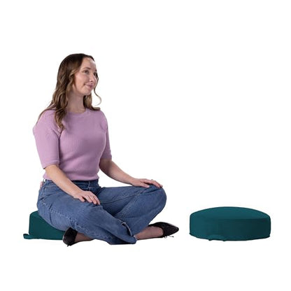 Factory Direct Partners FDP Overstuffed 16 inch Round Velvety and Vinyl Floor Cushions with Handles Flexible Seating for Home, Lounge, Yoga Studio, Deluxe Foam (2-Piece) - Peacock - color: Peacock