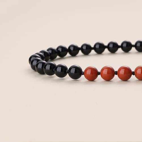 COAI Thumb Worry Stones Necklace for Men Women, Handmade 108 Mala Beaded Necklace for Women Men 8MM - style: Onyx & Red Jasper