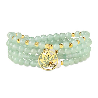 COAI Japamala Namaste Charm 108 Mala Beads Wrap Bracelet Stone Beaded Necklace - style: Green Aventurine