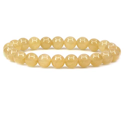 Keleny Gem Semi Precious Gemstones 8mm Round Beads Crystal Stretch Bracelets 7 Inch Unisex - color: Yellow Quartite