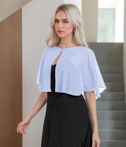 TONGFANTFL Women's Soft Chiffon Capelets Shawls and Wraps for Evening Wedding Cape Bole Cover Up - color: Light Blue