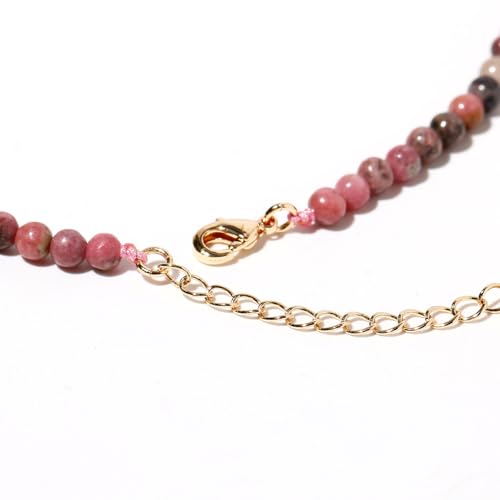 Simple Choker Necklace for Women Real Stone and Crystals Necklaces 4mm Beaded Choker Jewelry Meditation Gift for Women (16"+2") - style: Rhodonite