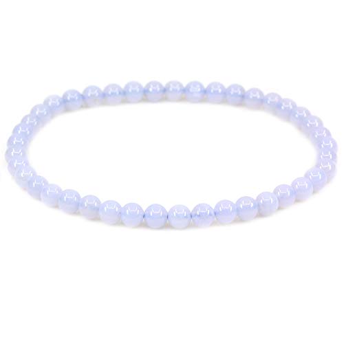 Keleny 4mm Natural Round Beads Gemstones Rock Crystal Stretch Bracelet 7 Inch Unisex - color: A Grade Blue Lace Agate