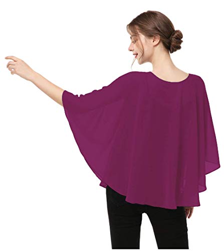 Capes for Womens Casual chiffon shawl Casual Chiffon Cape Sheer shawls and wraps Poncho Capelets Cover Up - color: Red Purple