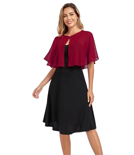 TONGFANTFL Women's Soft Chiffon Capelets Shawls and Wraps for Evening Wedding Cape Bole Cover Up - color: Wine Red