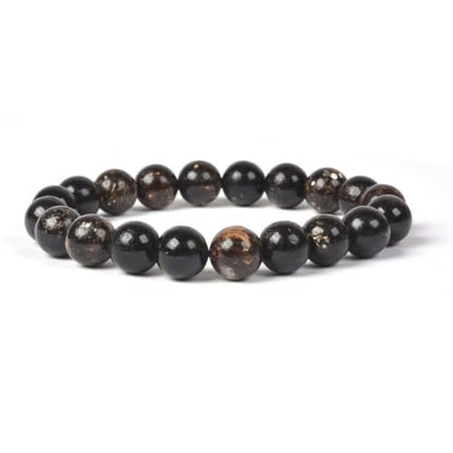 Justinstones Gem Semi Precious Gemstone 10mm Round Beads Stretch Bracelet 7 Inch Unisex - color: Biotite