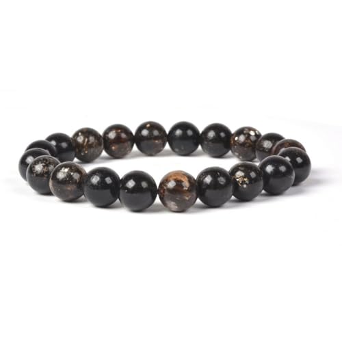 Justinstones Gem Semi Precious Gemstone 10mm Round Beads Stretch Bracelet 7 Inch Unisex - color: Biotite