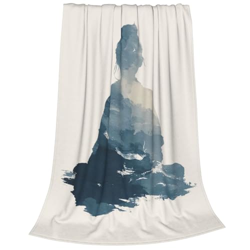 Abstract Female Silhouette in Seated Meditation Blanket Anti Pilling Throw Fleece Flannel Lightweight Cozy Bedspread Living Room Women Adults and Kids Bed Sofa 40"X30"