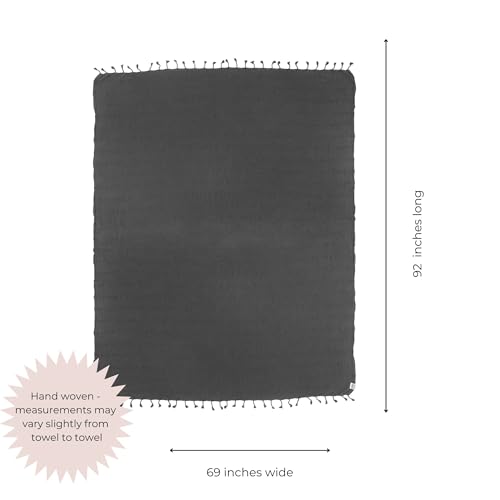nfuseZen Large Stonewashed Turkish Throw Blanket - 100% Organic Turkish Cotton - 92" x 69" - Soft, Lightweight, Cozy - Love Seat, Sofa, Bed, Picnic, Yoga - Sand Free Beach Blanket - Charcoal Grey - color: Extra Large Charcoal (92" X 69")