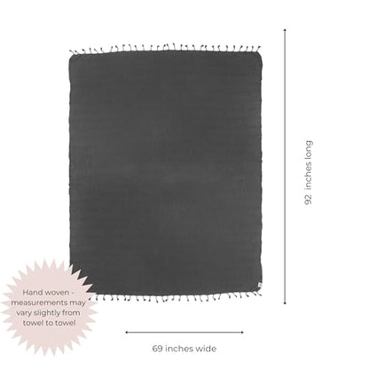 nfuseZen Large Stonewashed Turkish Throw Blanket - 100% Organic Turkish Cotton - 92" x 69" - Soft, Lightweight, Cozy - Love Seat, Sofa, Bed, Picnic, Yoga - Sand Free Beach Blanket - Charcoal Grey - color: Extra Large Charcoal (92" X 69")