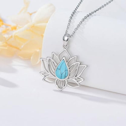Lotus Necklaces for Women 925 Sterling Silver 7 Chakra/Yin Yang Pendant Necklace Spiritual Lotus Jewelry Birthday Yoga Gifts - style: Turquoise-Lotus