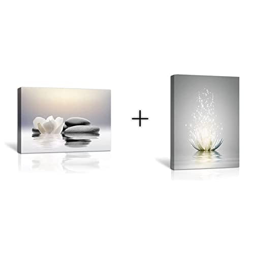 Zen Stones Wall Art and White Lotus Flower Wall Art