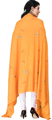 Exotic India Radhe Prayer Shawl with Embroidered Peacock Feather - PolyCotton - color: Zinnia