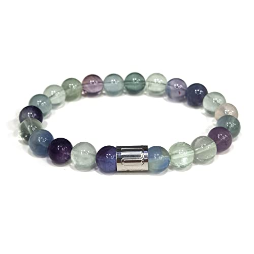 Morchic 8mm Genuine Gemstone Stretch Bracelet for Women Men Unisex, Natural Energy Crystal Stone Beads, Classic Simple Design Cuff Birthday Gift 7.5 Inch - color: Colorful Fluorite