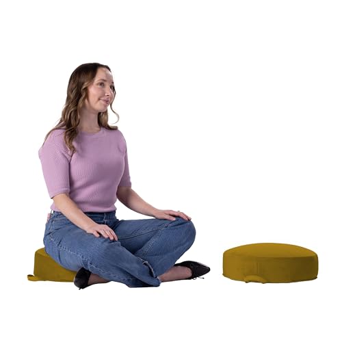 Factory Direct Partners FDP Overstuffed 16 inch Round Velvety and Vinyl Floor Cushions with Handles Flexible Seating for Home, Lounge, Yoga Studio, Deluxe Foam (2-Piece) - Dijon - color: Dijon