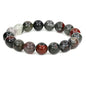 Keleny Semi Precious Stones Natural Gemstones 12mm Round Beads Crystal Stretch Bracelets 7 Inch Unisex - color: Grey African Bloodstone