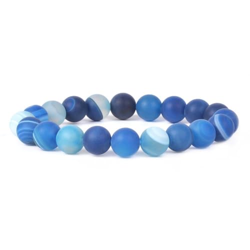 Justinstones Gemstone Crystals Chakra Beads Bracelet Crystal Healing 10mm Round Stretchable Bracelet for Her Gift - color: Frosted Blue Brazilian Agate