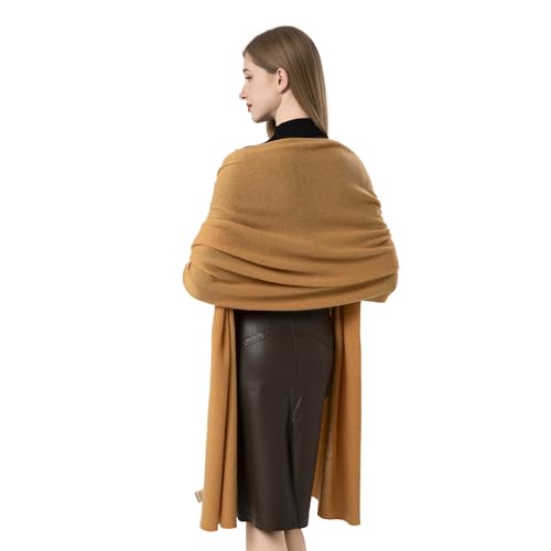 Cashmere Wrap Soft Knitted Scarf Stole for Women Airplane Travel Blanket Shawl 87x28 IN Extra Large Pashmina - color: Deep Camel