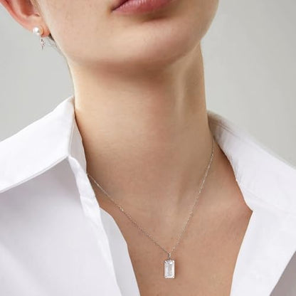 EVEYE 925 Sterling Silver Moonstone Square Pendant Necklace for Women New Beginnings Natural Healing Gemstone Necklace Jewelry, Healing Gifts Divorce Gifts for Women, New Job Gift