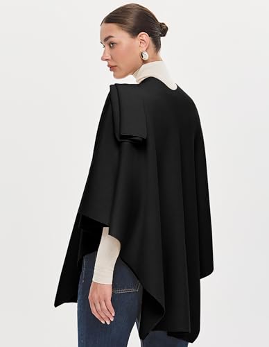 PULI Womens Large Cross Front Poncho Sweater Wrap Topper Knitted Elegant Shawls Cape for Fall Winter - color: Gift Box Black