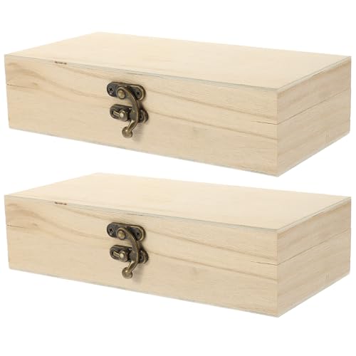 ibasenice 2pcs Wooden Jewelry Box Small Rectangular Trinket Storage Case with Flip Lid Minimalist Design 20x10x5cm Sundries Organizer for Home Vanity