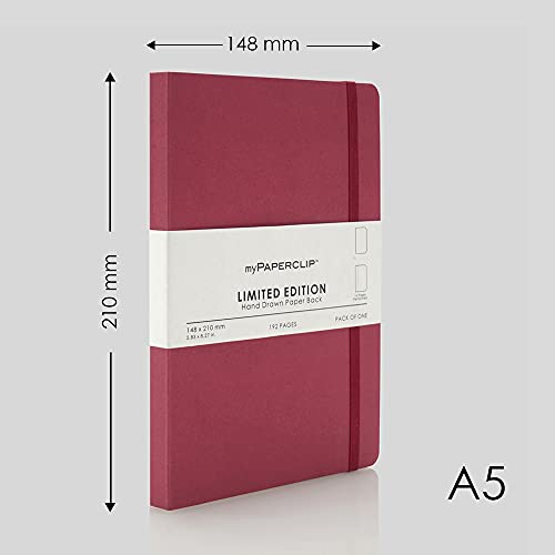 myPAPERCLIP Limited Edition A5 Plain Notebook | 192 Pages, 100 GSM, Soft Cover, A5 (5.83 × 8.27 in) | Flat Lay | Bookmark & Elastic Closure | Ruby