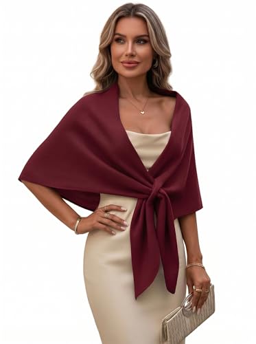 Shawl Wraps Women Pashmina Cardigan Triangle Cape Knit Shoulder Top Sweater Scarf for Fall Winter - color: 01 Burgundy