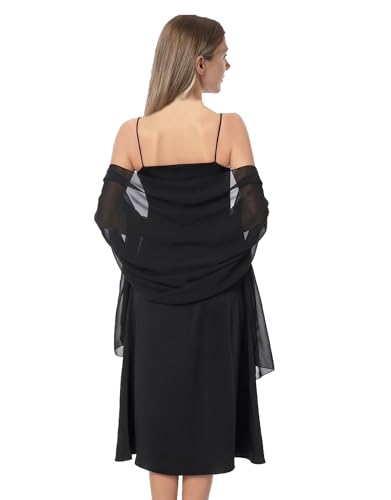 Chiffon Shawls and Wraps for Evening Dresses Women Elegant Soft Scarf Bridal Scarve Wedding Stole - color: Black, size: Plus Size