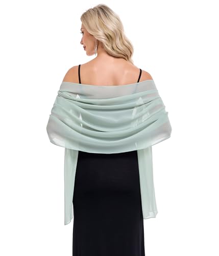 Shawls and Wraps for Evening Dresses Sheer Chiffon Women Elegant Soft Silky Wraps Wedding Bridal Scarf - color: Sage Green, size: 79*18‘’