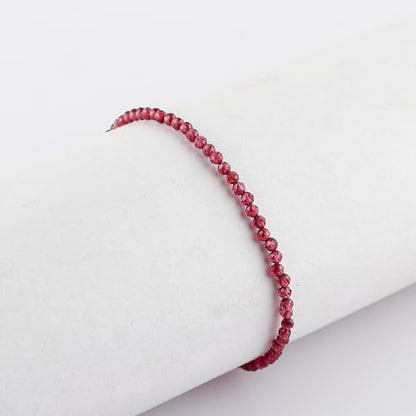 Natural Gemstone Beaded Bracelet, Microfaceted Crystals, Handmade Dainty Jewelry, Bohemian Plated Bracelet-Gift - style: Red Garnet-Stone